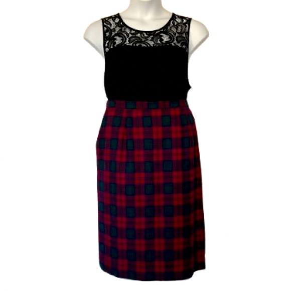 Vintage Pendleton Lindsay Tartan Plaid 100% Wool Skirt Red & Green USA Size 18 - Picture 5 of 17